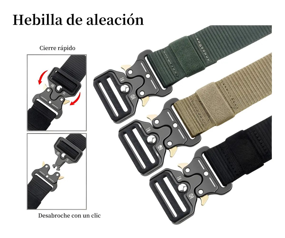2pzs Cinturones T&aacute;ctico Ajustable Moda Calidad Cinto Militar Negro + Verde militar Talla 125 image number null