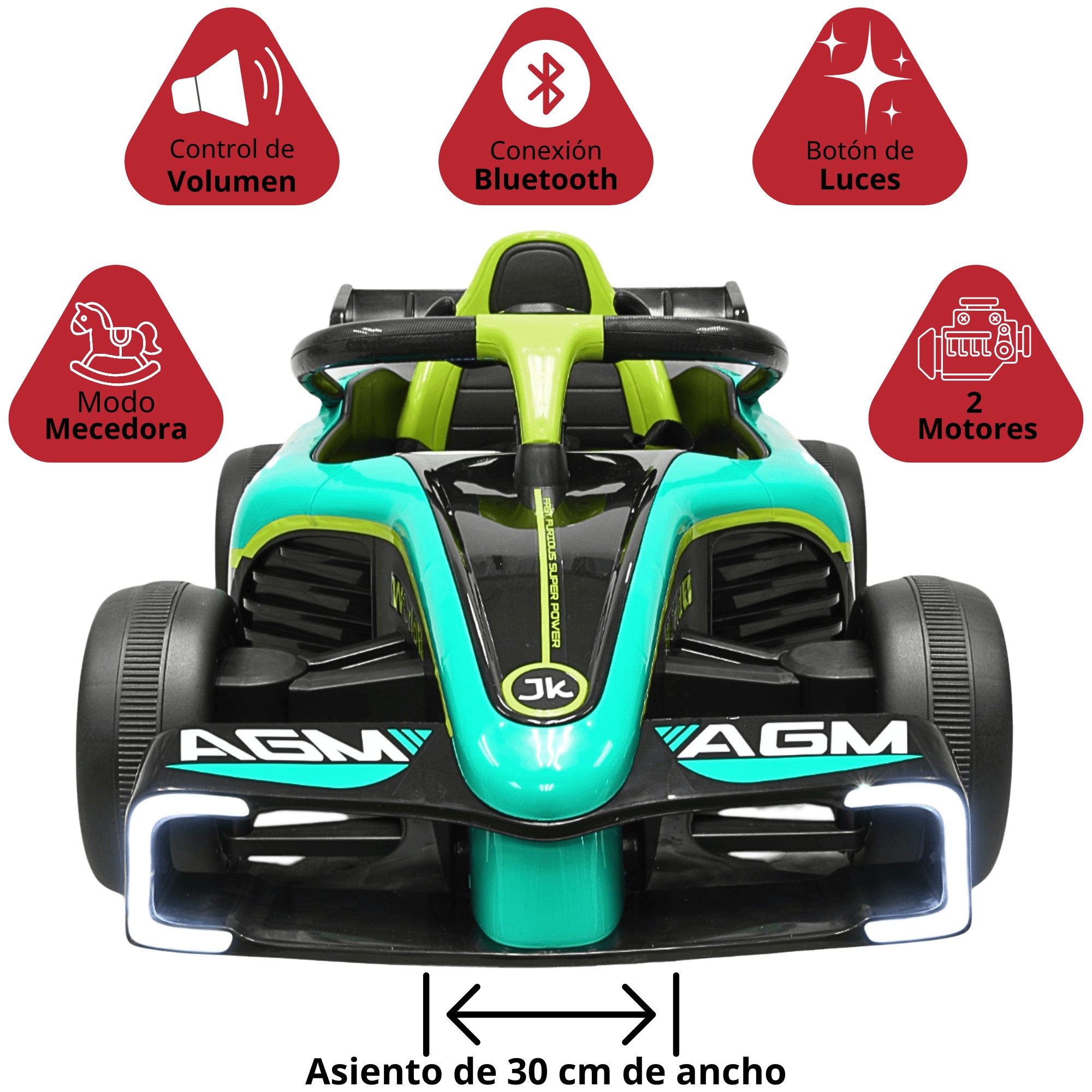 Montable Electrico para Ni&ntilde;os Carro de Carreras Bluetooth Control Remoto Bater&iacute;a 12v Apto a Partir de 3 A&ntilde;os - Verde image number null