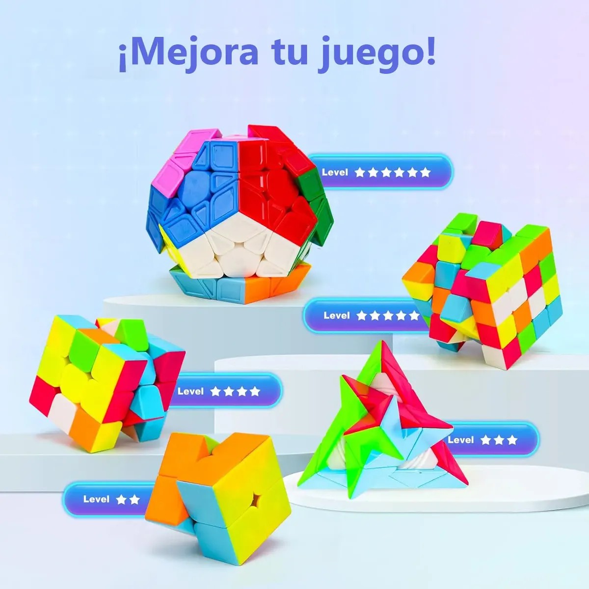 Paquete 5 Cubos Cobra 2x2 3x3 Megaminx Pyraminx Y Skewb Negro/Lineas colores image number null