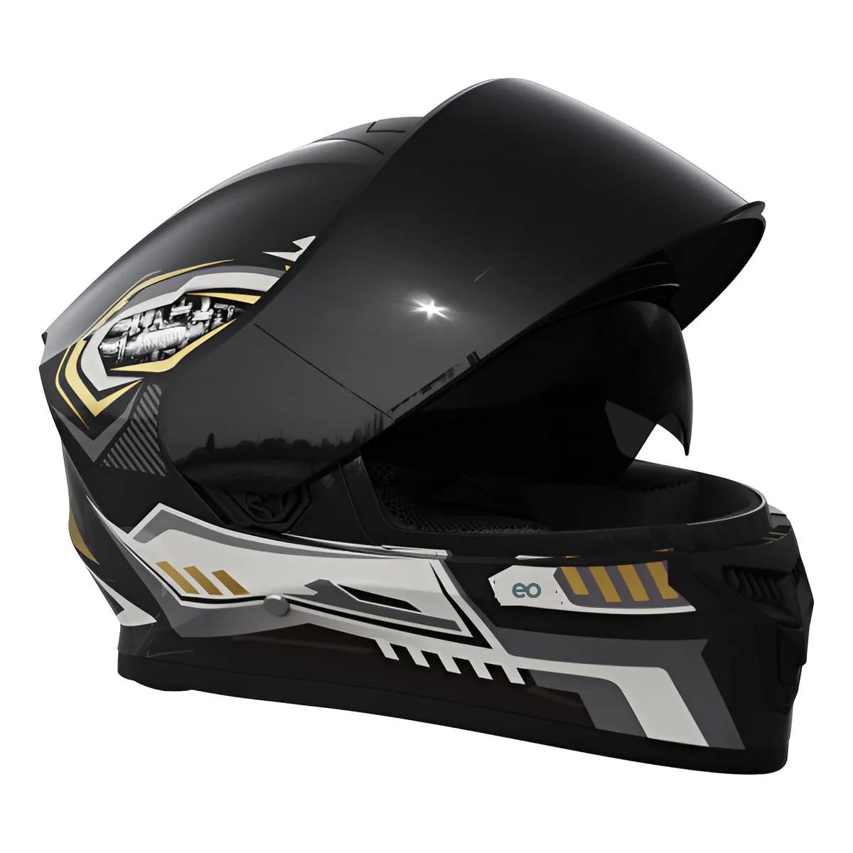 Casco De Moto Con Visera Abatible Y Plegable Certificado Dot Oro Negro Talla:L image number null
