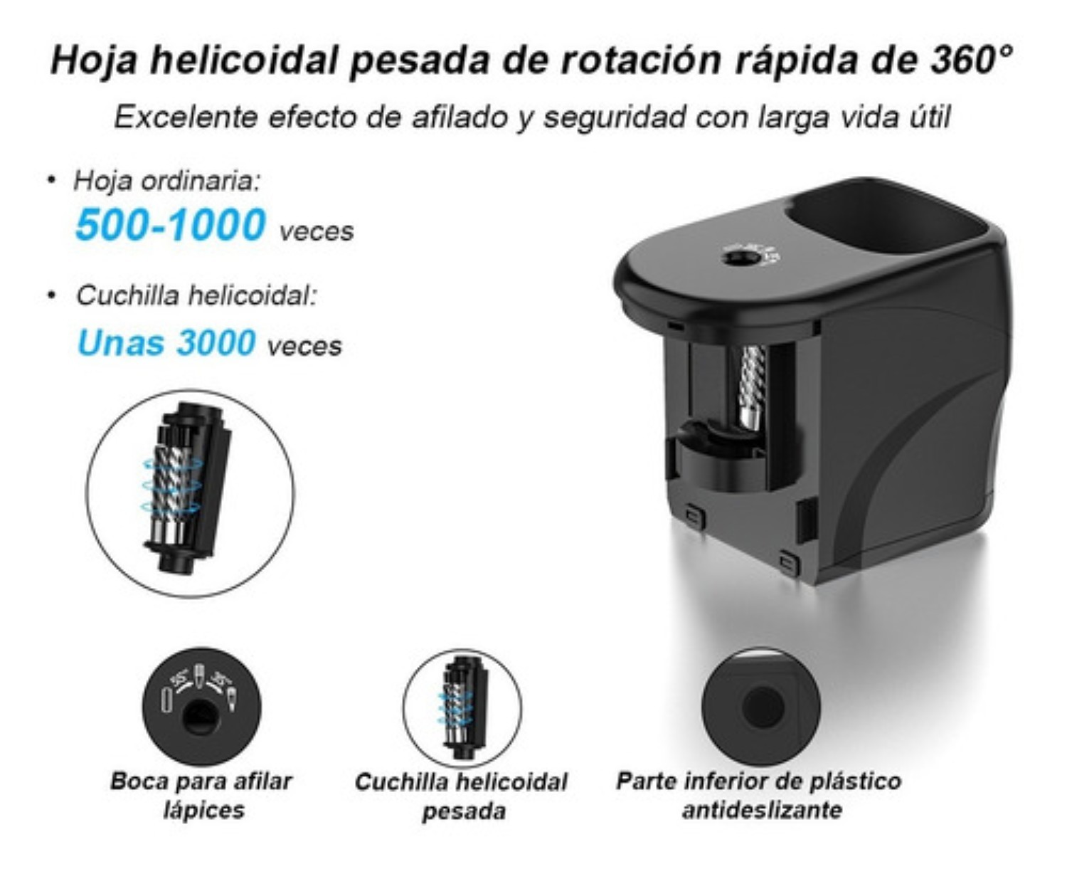 Sacapuntas Electrico Autom&aacute;ticos 6-8mm Negro Transparente con Portalapices image number null
