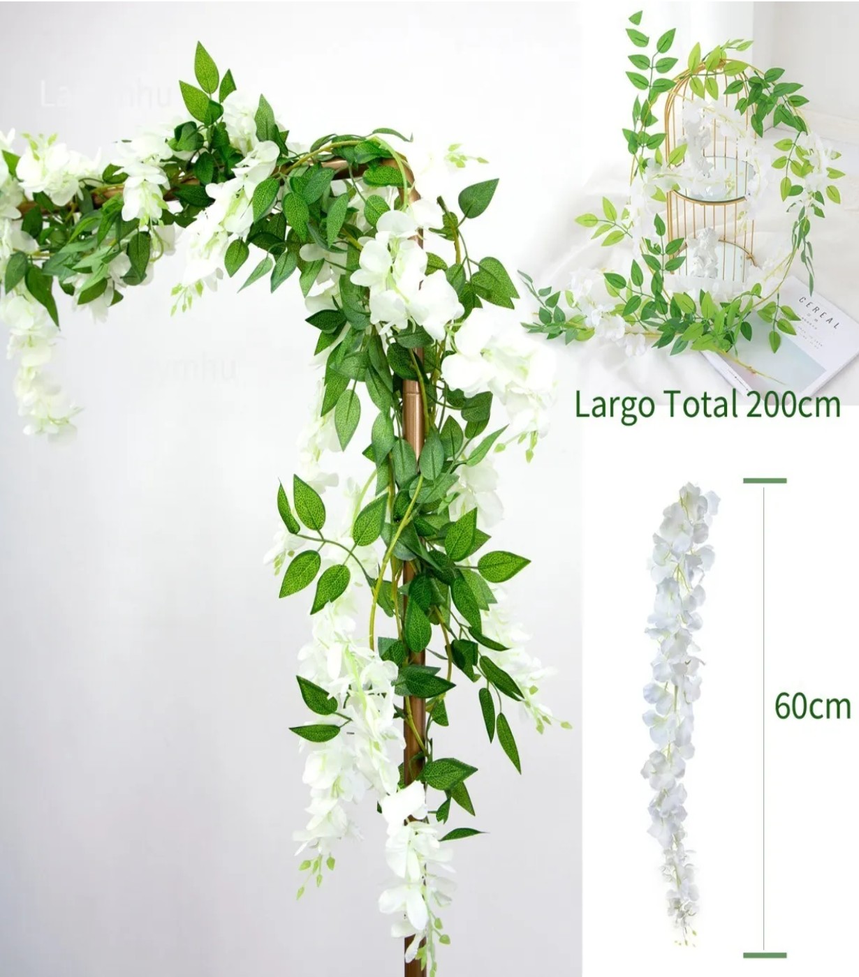 5 Guirnalda De Glicinias Artificial Wisteria Follaje +bridas Blanco Verde image number null