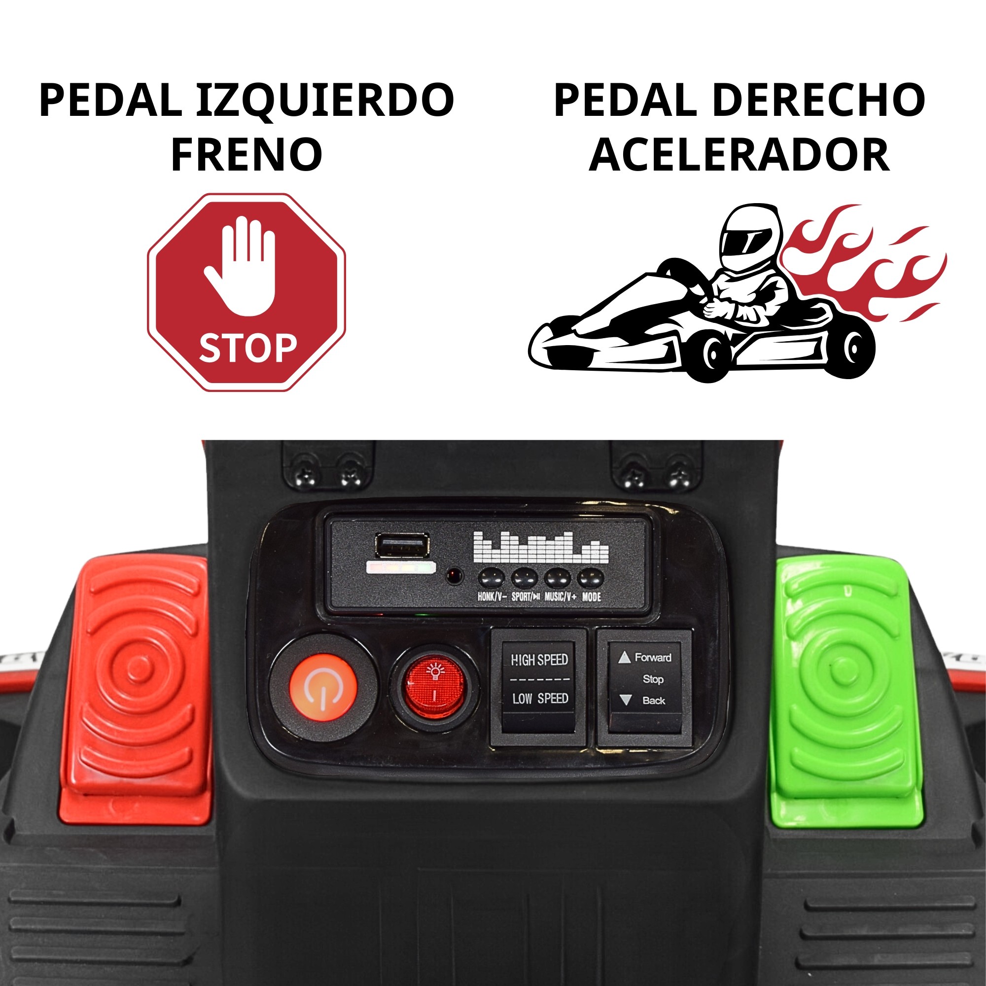Montable Electrico Go Kart para Ni&ntilde;os Largo Ajustable Luz 12v - Blanco image number null
