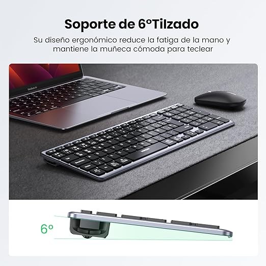 UGREEN Teclado Inal&aacute;mbrico Espa&ntilde;ol, Teclado Recargable Bluetooth & 2.4G Delgado y Compacto, Multidispositivo Bluetooth Keyboard con Cable USB-C, Compatible con macOS, iOS, Windows, Linux, Android. image number null