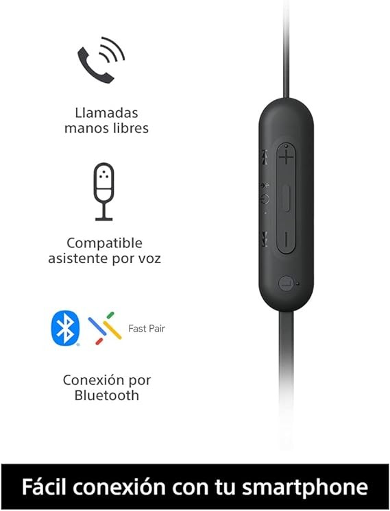 Sony WI-C100 - Aud&iacute;fonos inal&aacute;mbricos intraauriculares con Banda para el Cuello y micr&oacute;fono para Llamadas con Manos Libres, Negro, WIC100/B (Versi&oacute;n Nacional). image number null