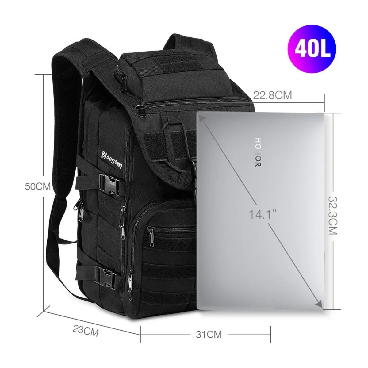 Mochila T&aacute;ctica Militar Impermeable Uso Rudo Laptop Campismo, Negro image number null