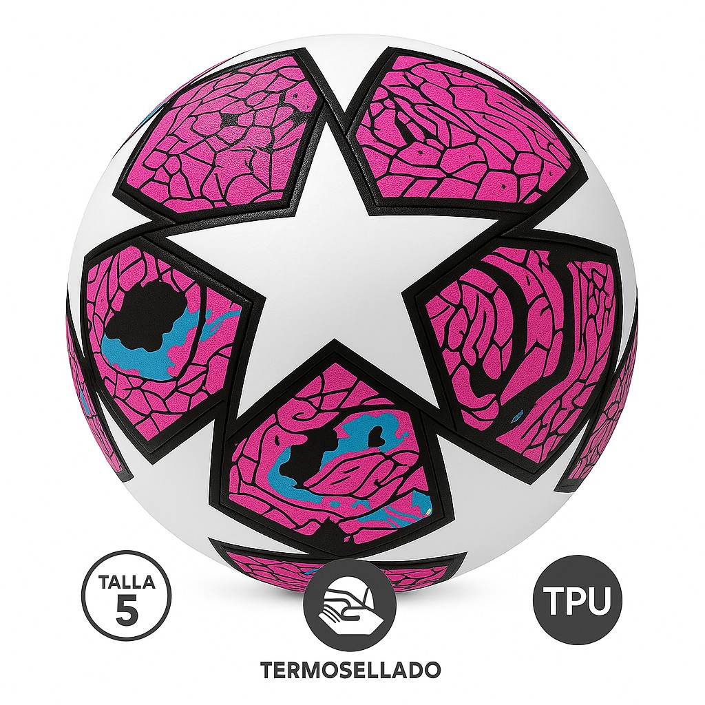Bal&oacute;n F&uacute;tbol Soccer No.5 Profesional de Estrellas H&iacute;brido Champions Rosa Para Entrenamiento Y Juego Recreativo image number null