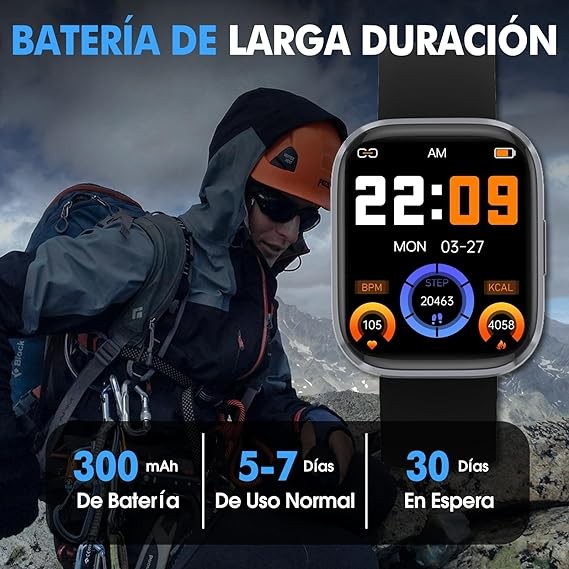 Lostrain Reloj Inteligente Hombre y Mujer,Smartwatch Deportivo 1.96" HD Pantalla t&aacute;ctil con Llamada Bluetooth,Pulsera Inteligente Impermeable IP68 Monitor De Frecuencia Card&iacute;aca/SPO2/Presi&oacute;n Arterial. image number null
