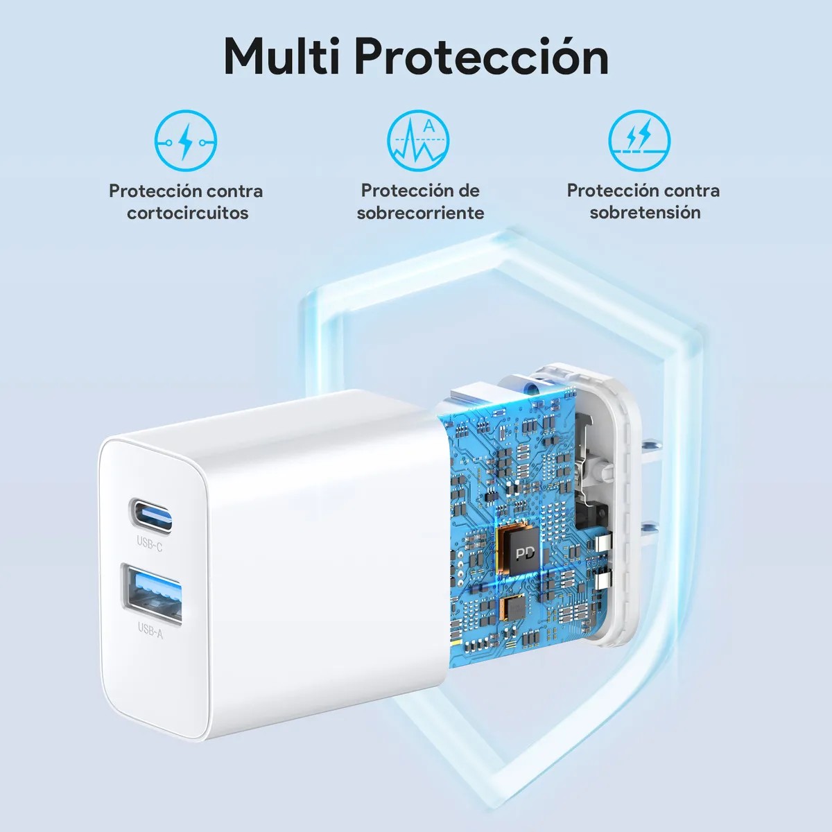 Cargador Dual Salida USB C & USB Port y Cable Tipo C a IP 1M Malubero Blanco image number null