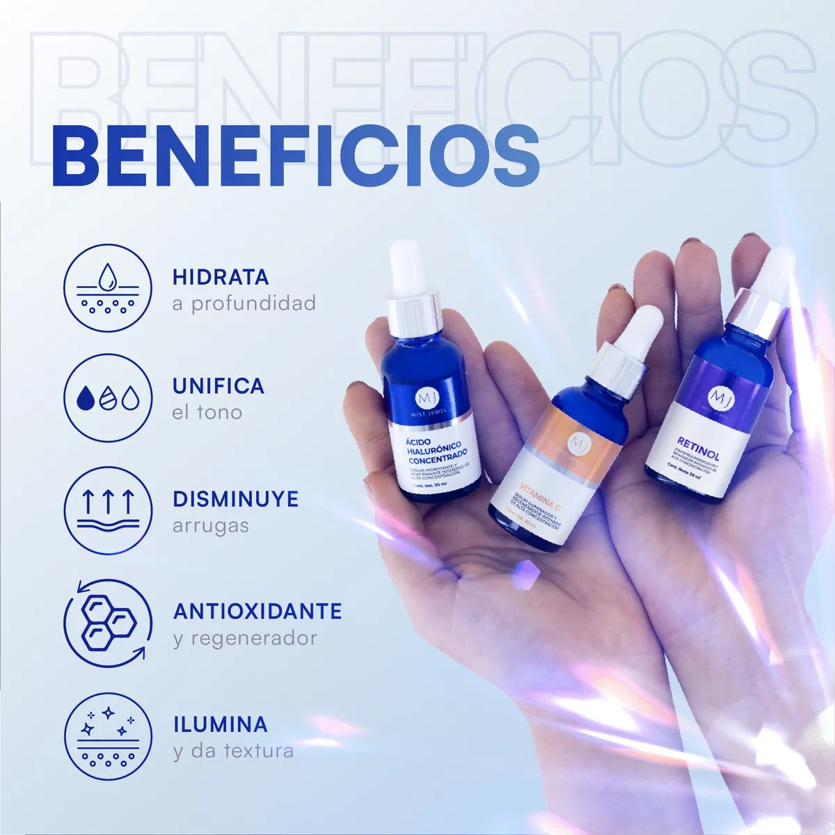 Mist Jewel Kit Sueros Faciales Complete &Aacute;cido Hialur&oacute;nico, Retinol Y Vitamina C + E. image number null