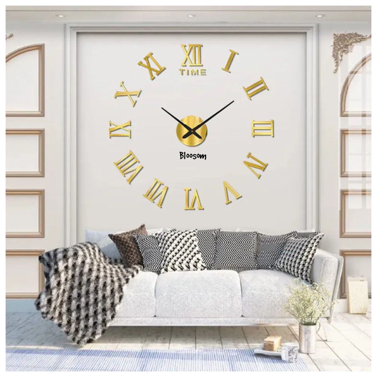 Reloj De Pared 3d De Cuarzo Y Acr&iacute;lico Dorado image number null