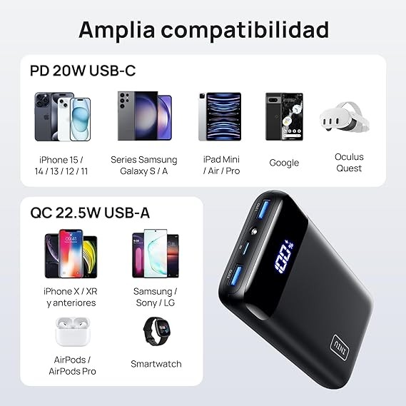 INIU Power Bank 20000mAh, 22.5W Carga R&aacute;pida Bateria Portatil PD3.0 QC4.0, USB C Pila Portatil de 3 Salidas, image number null