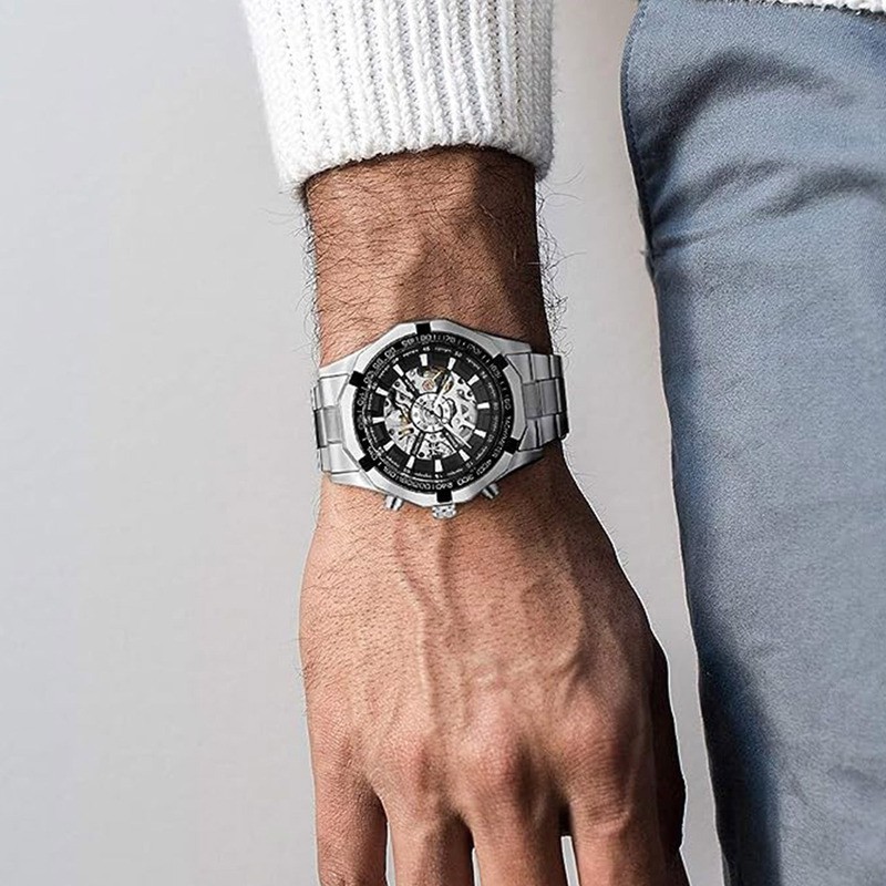 Reloj Autom&aacute;tico Esqueleto Acero Inoxid Impermeable Hombre image number null