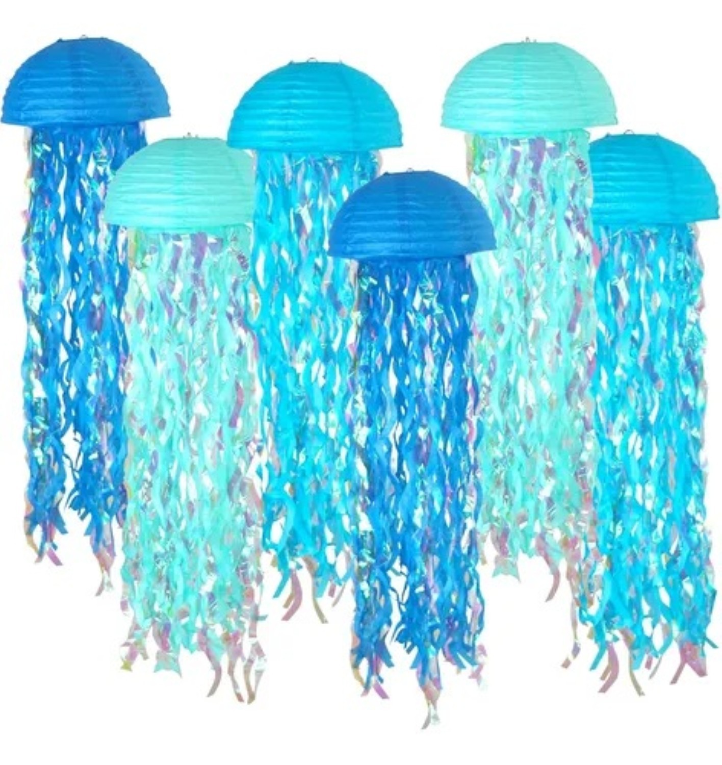 6pcs Fiesta En El Oc&eacute;ano Con Farolillos De Papel De Medusas Azul image number null