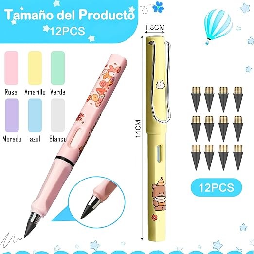 A AIYMQ Lapiz Infinito, 6 Lapices Eternos y Pegatinas decorativas,con 12 puntas y Bolsa Organizadora,Eternity Magic Pencil con Goma, herramienta de dibujo de boceto port&aacute;til reutilizable borrable. image number null
