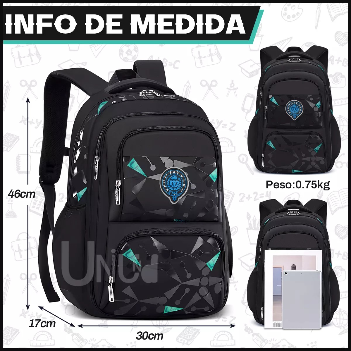 M Mochila escolar viaje Uniuni Escolar Viaje UN-S723 color negro 30L image number null