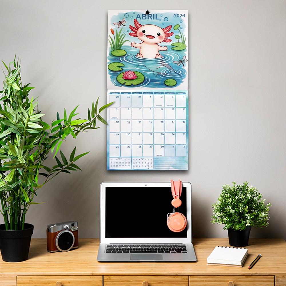 Calendario Planeador Pared 2026 Ajolotes Flink Grande Espacio Notas Dise&ntilde;o mexicano image number null