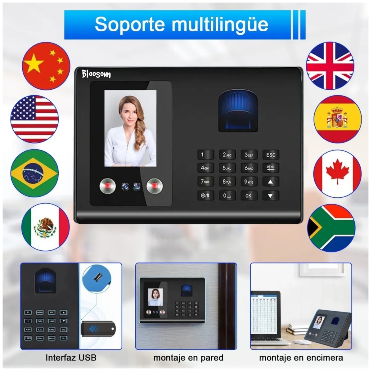 Reloj Checador Biom&eacute;trico 3 En 1 Con Detecci&oacute;n Dactilar Y Facial Negro image number null