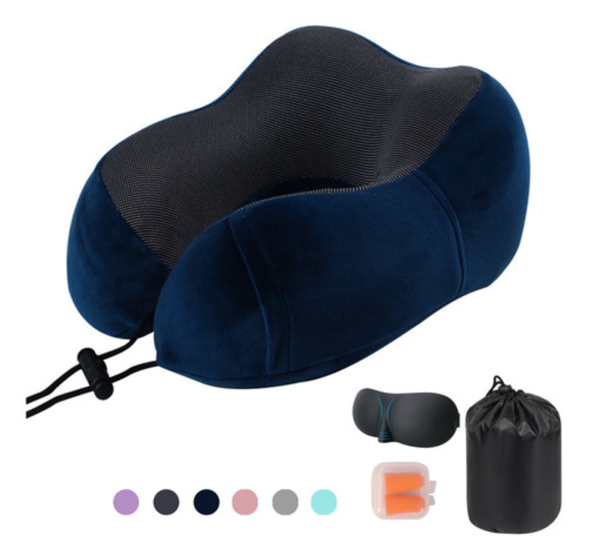 Almohada De Viaje portatil Espuma Viscoel&aacute;stica Cuello Azul Marino image number null