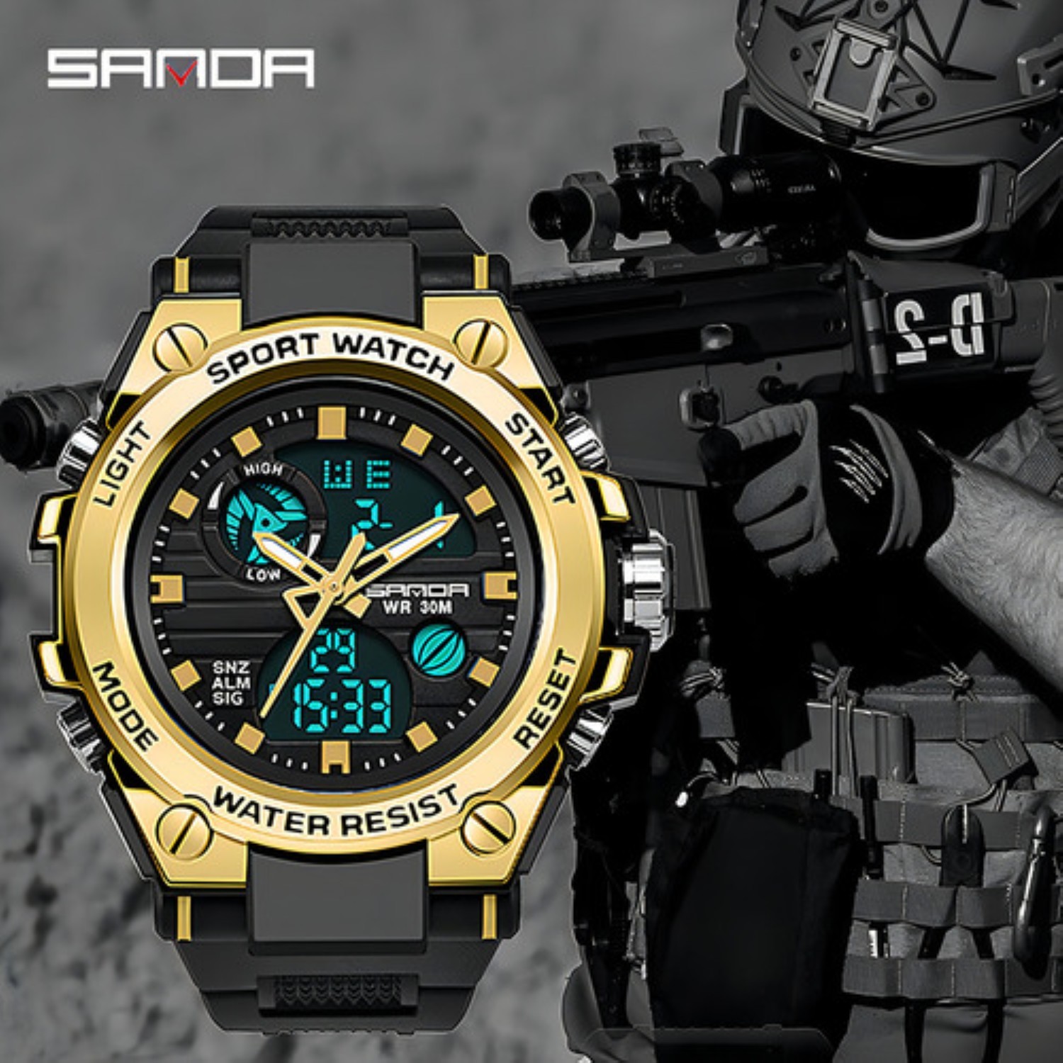 Reloj De Pulsera T&aacute;ctico Militar Impermeable Para Hombre Negro Total image number null
