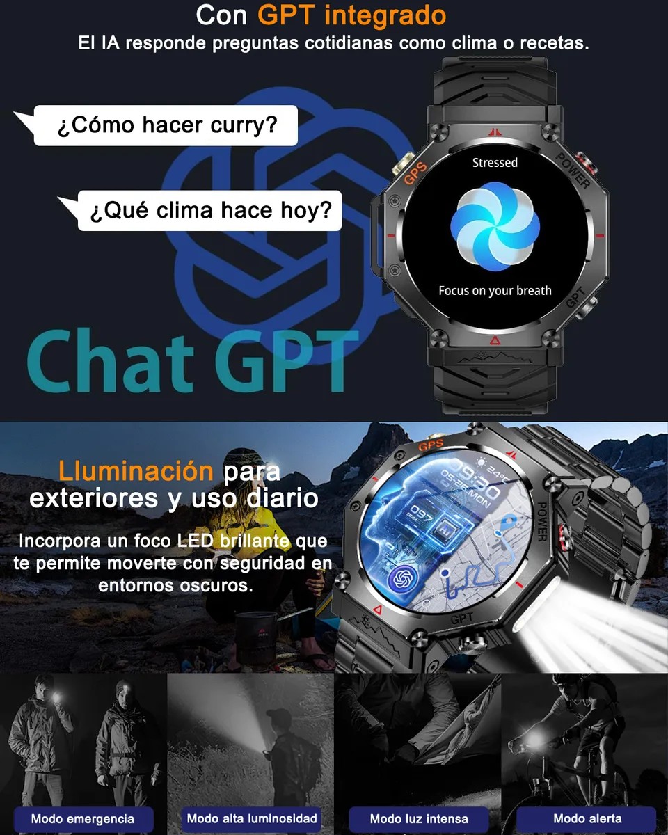 Smartwatch Reloj Inteligente Hombre Gps Llamada Bluetooth Negro Deportivo Siliconas Negro Negro image number null
