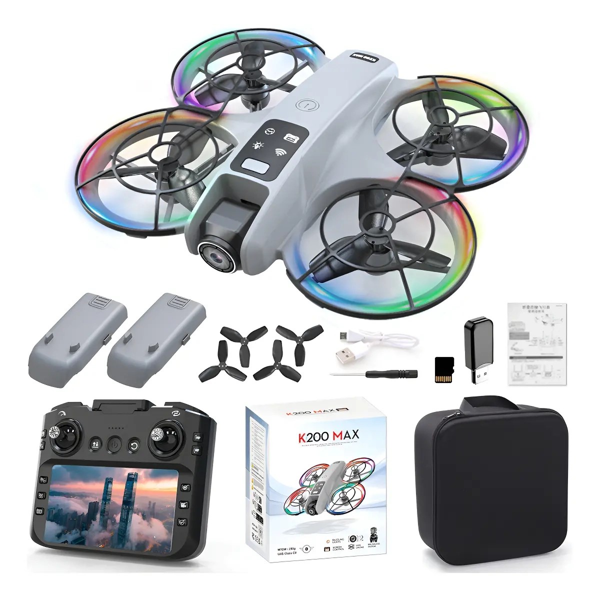 Mini Drone 8k C&aacute;mara Bater&iacute;as Pantalla De 4.5inch Control Remoto Y Protector De H&eacute;lices K200 Color Gris image number null