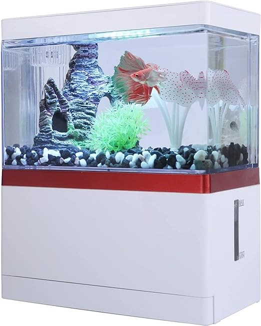 AbaqKalza Mini Pecera para Pez Betta con Filtro,1.5 Galones Pecera para Peces con Iluminaci&oacute;n Led 3 Colores,Mini Tanque Acuario con USB Bomba de Agua para Escritorio Oficina Hogar. image number null