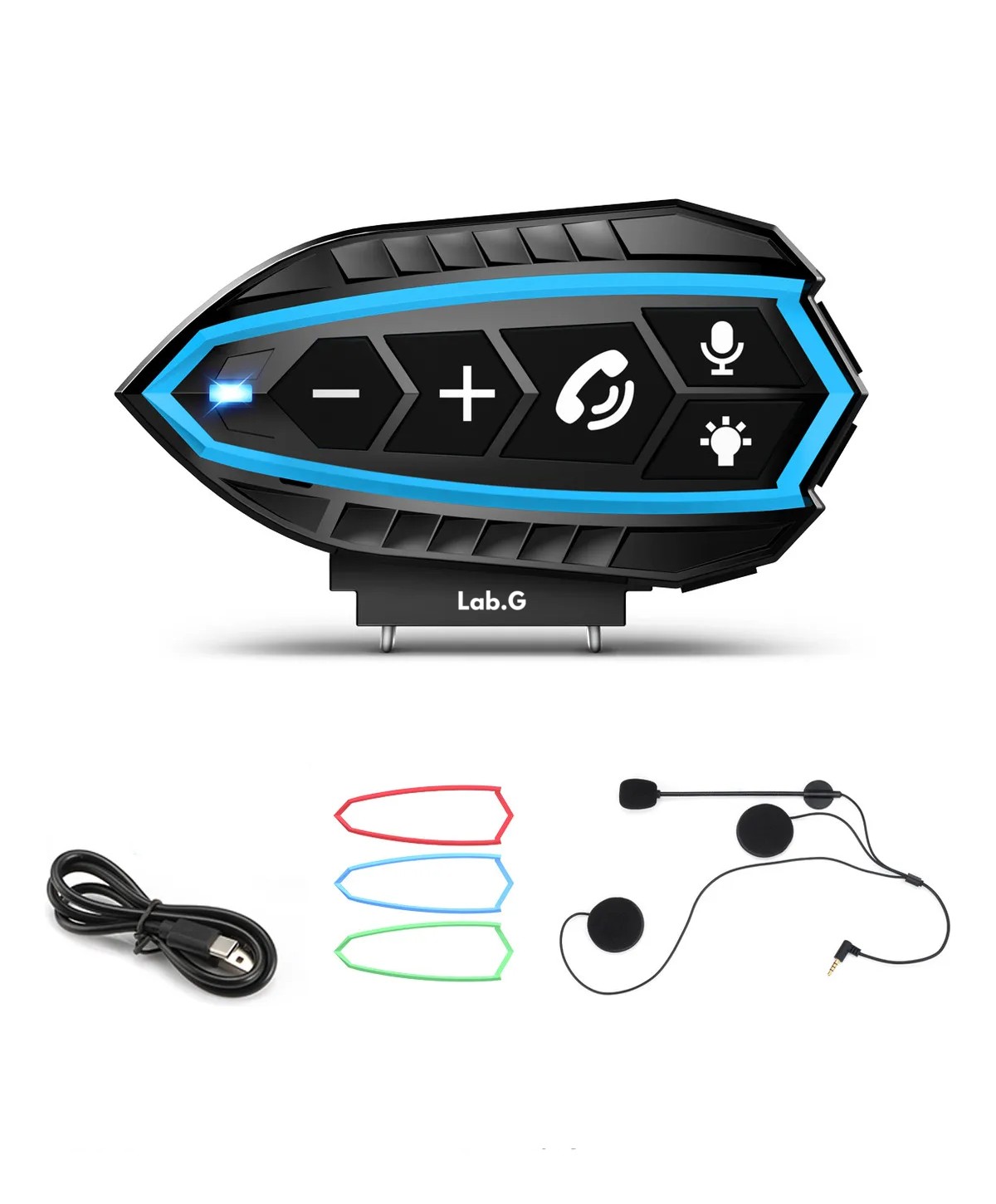 Aud&iacute;fonos Para Casco De Motos Bluetooth 5.0 Impermeables Ip67 negro linea azul image number null