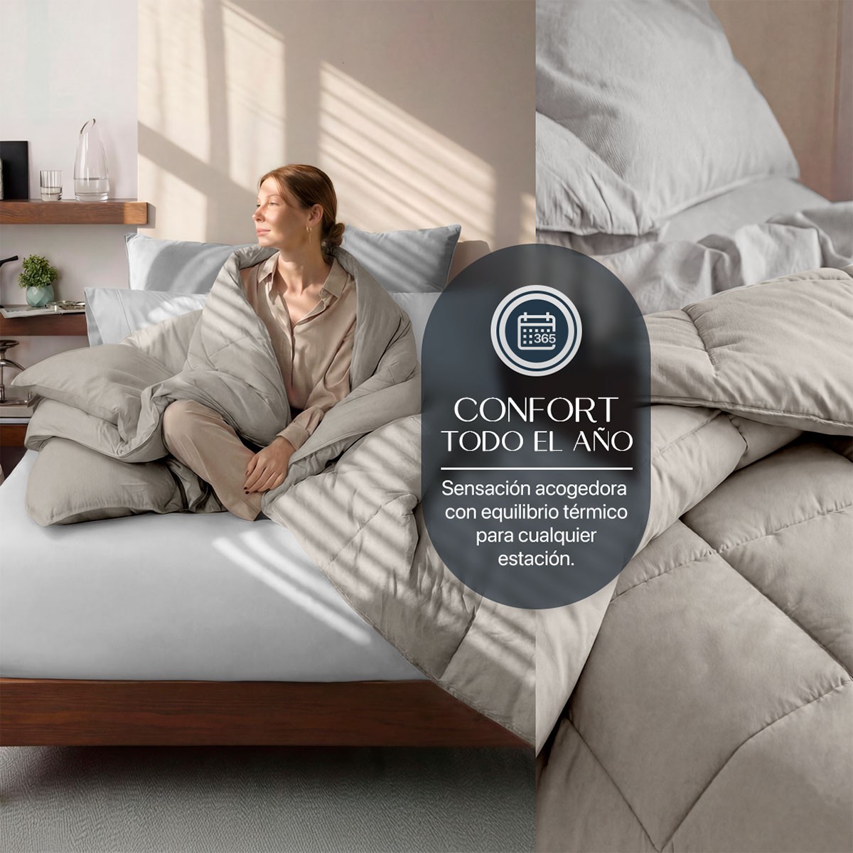 Edred&oacute;n Acolchado Duvet King Size Hipoalerg&eacute;nico Taupe ESQUIMAL. image number null