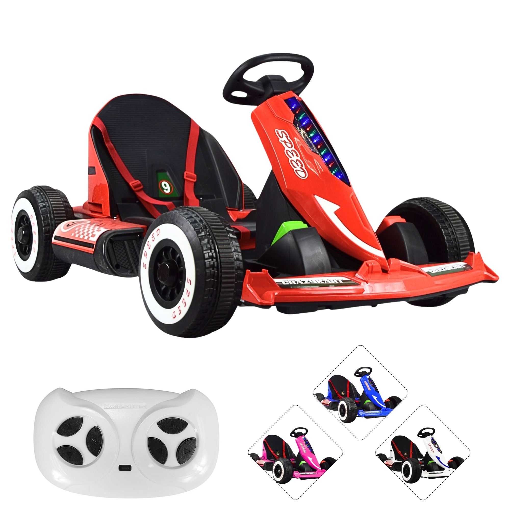 Montable Electrico Go Kart para Ni&ntilde;os Largo Ajustable Luz 12v - Rojo image number null