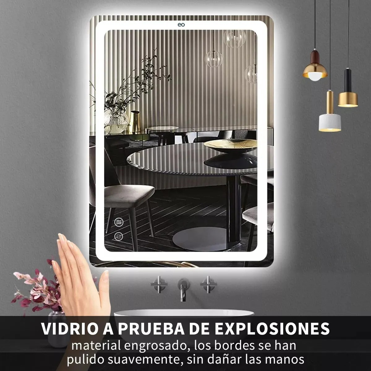 Espejo Con Luz Led Touch Para Ba&ntilde;o Tricolor Antivaho 70*50cm Blanco image number null