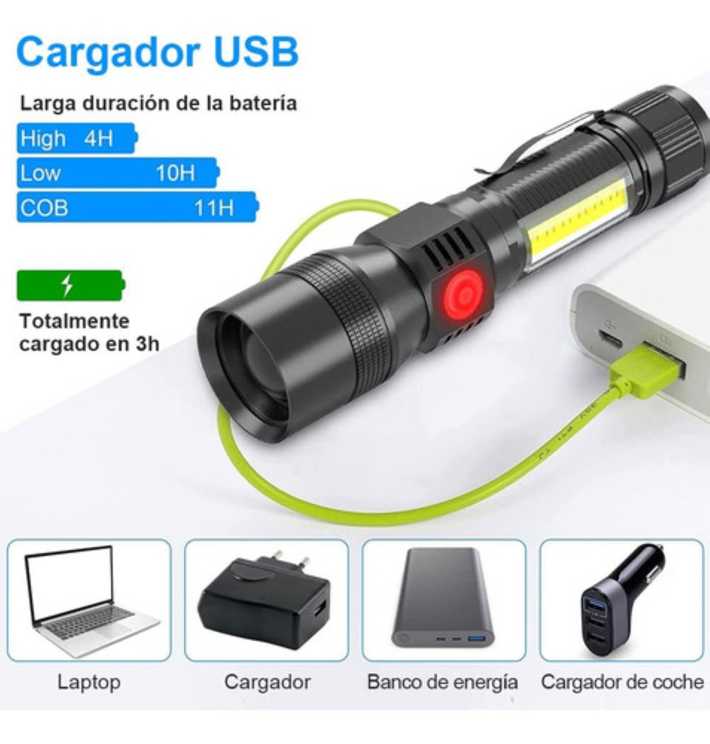 Linterna T&aacute;ctica Uv Recargable 1800lm 7 Modos De Iluminaci&oacute;n Negro image number null
