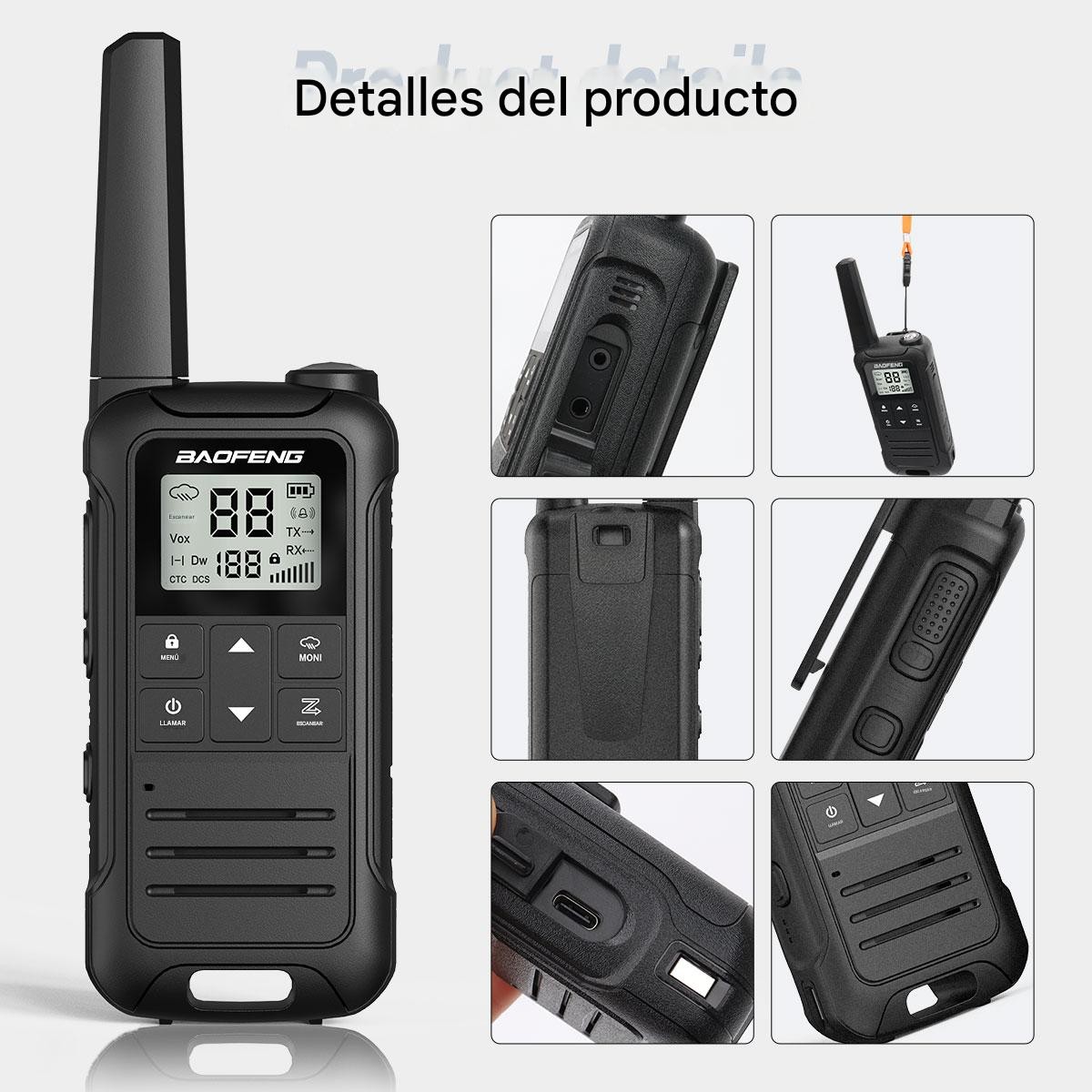 Walkie talkie Radio azul bidireccional tipo C recargable viaje Camping antena juego seguridad image number null