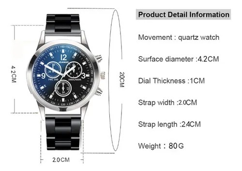 Reloj para Caballero Casual Impermeable de Cuarzo Color Negro con Plateado Fondo Azul + Pulsera de Acero Inoxidable image number null