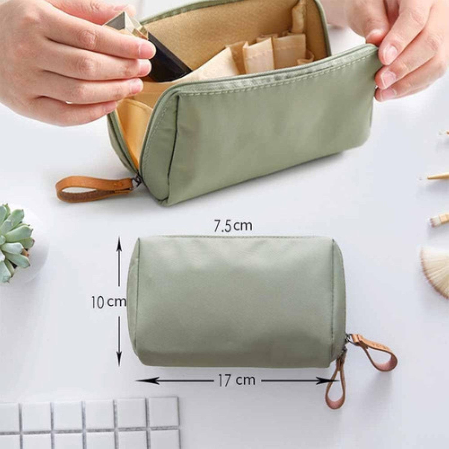 Bolsa De Maquillaje De Viaje Para Mujer Con Compartimentos Verde olivo image number null