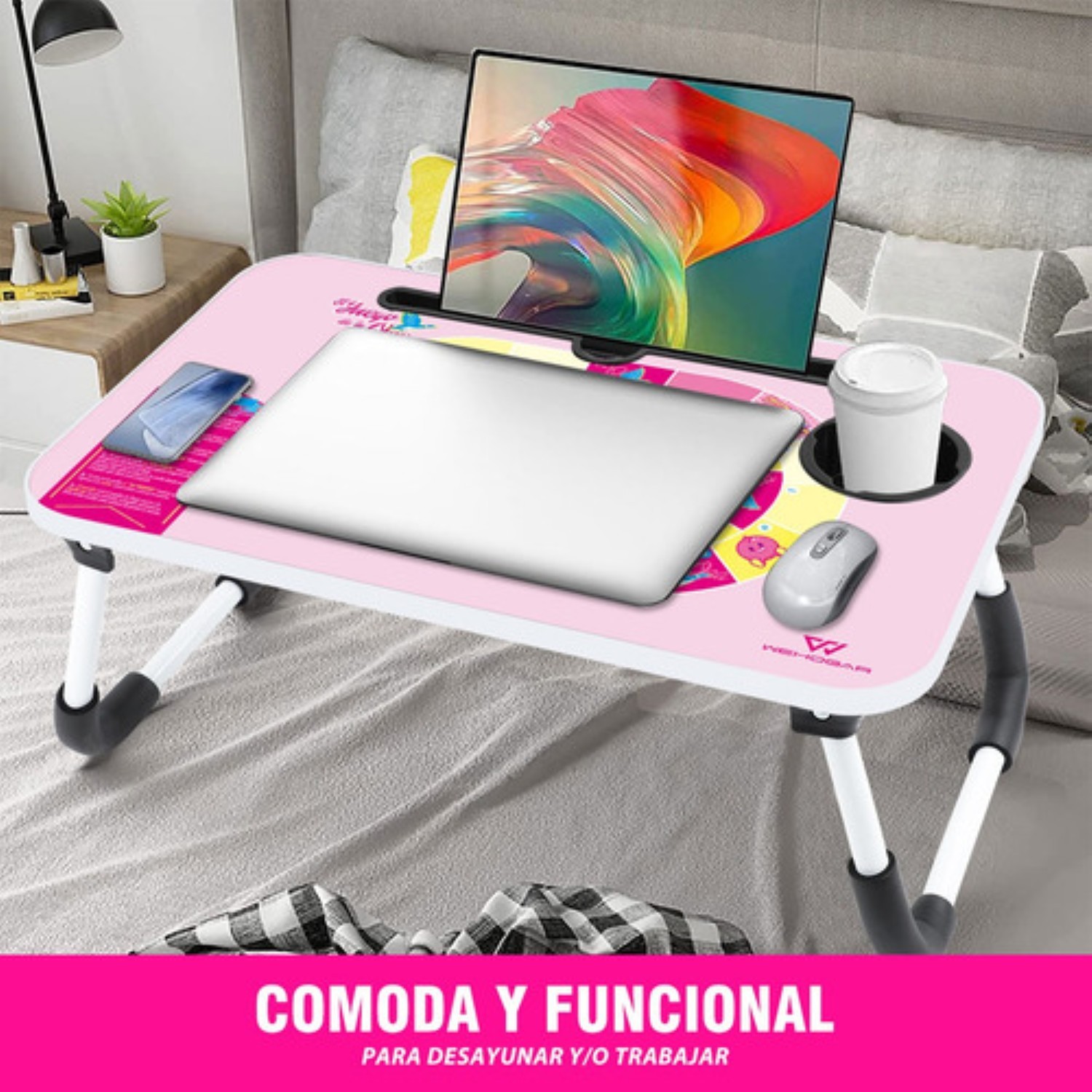 Mesa Plegable Portafolio De Madera Soporte Laptop Port&aacute;til negro/rosa image number null