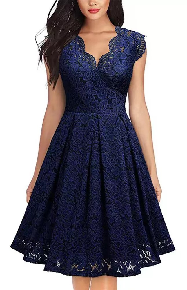 Vestido De Encaje Sin Mangas Con Cuello En V image number null