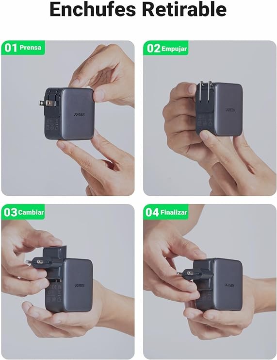 UGREEN Nexode Cargador USB C 65W, Adaptador para Viaje 3 Puertos 2 USB C y 1 USB A, Adaptador de Enchufe Universal UK/USA/EU para Phone, Celulares, Tabletas y M&aacute;s. image number null