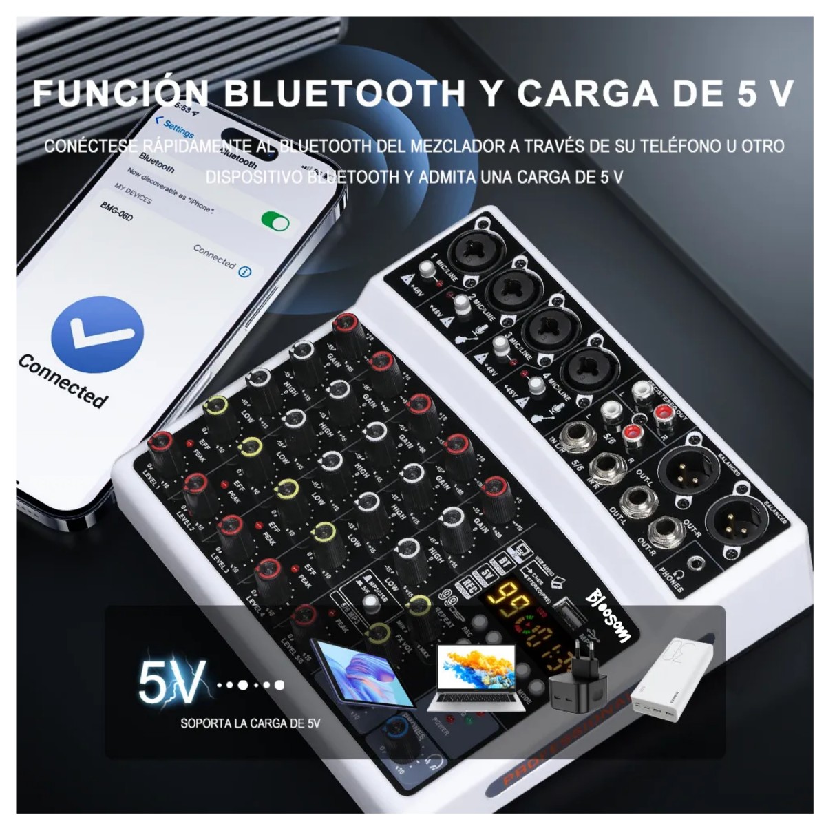 Mezclador Bluetooth Usb Dsp (6 Canales) Blanco image number null