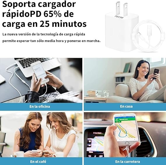 RENDIN 25W Cargador Carga R&aacute;pida para iPhone - Cargador Tipo C con 1.5M Cable Compatible con iPhone 14/13/12/11/X/iPad. image number null