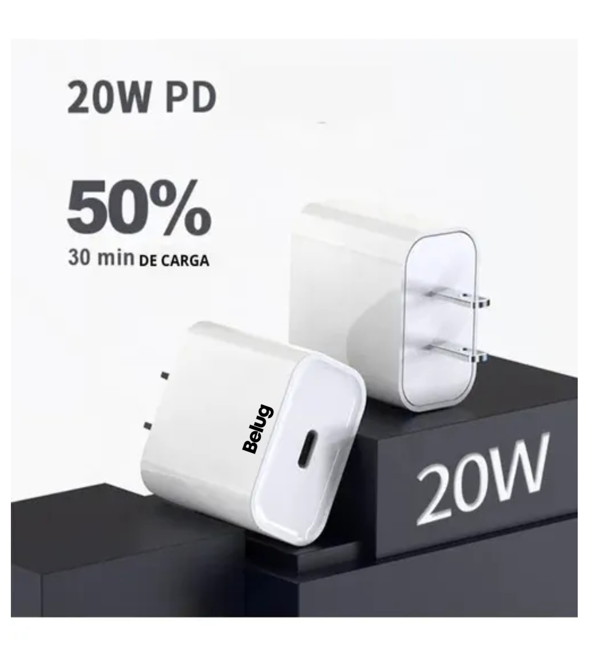 Cargador Inalambrico Belug+ Cable Tipo C + Cargador 20w Blanco image number null