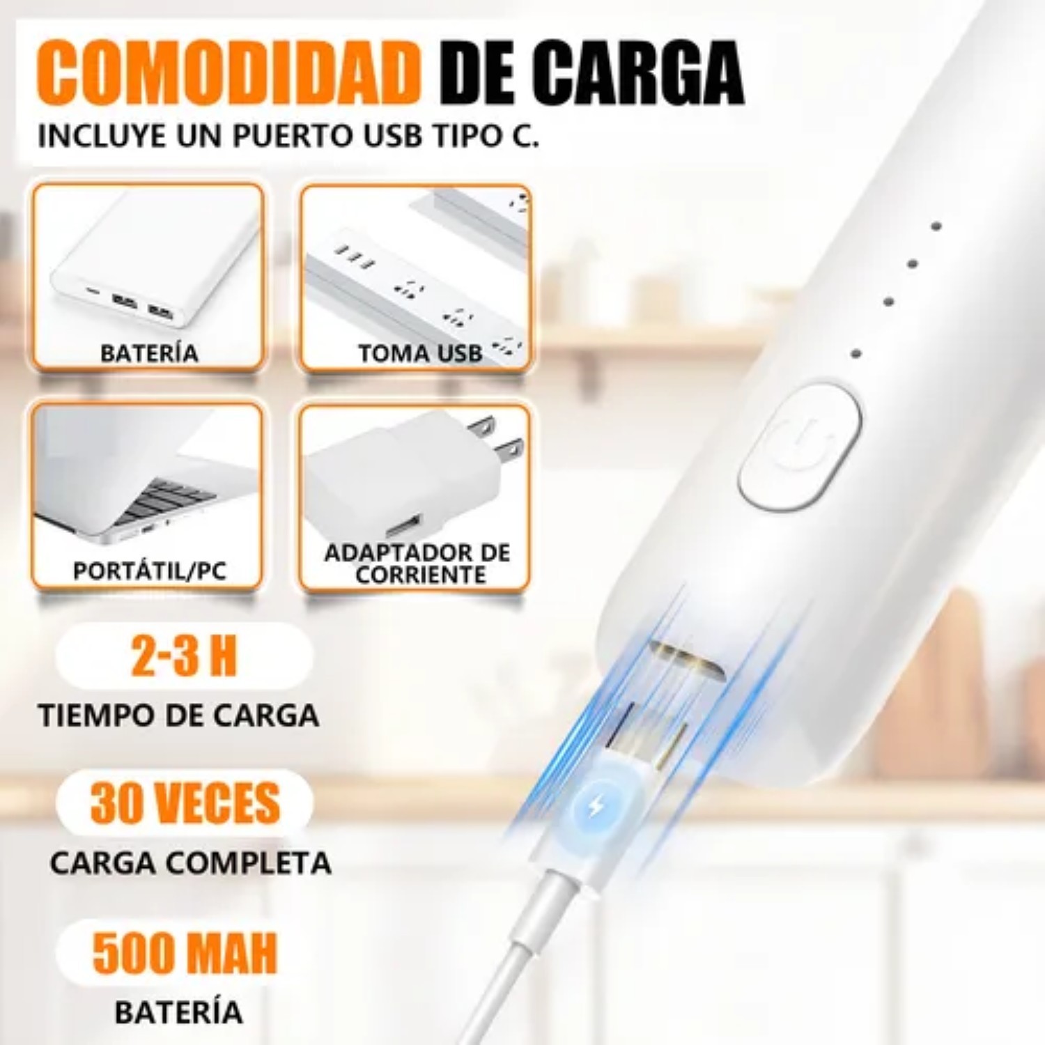 Mini Batidora De Nata El&eacute;ctrica Recargable Uso Dom&eacute;stico Blanco image number null