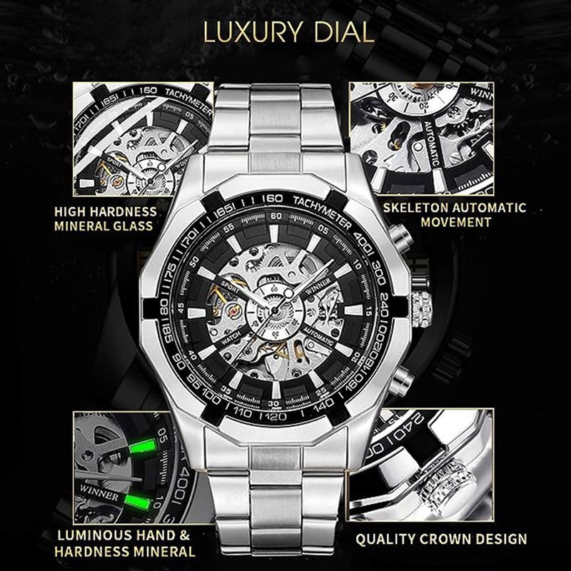 Reloj Autom&aacute;tico Esqueleto Acero Inoxid Impermeable Hombre image number null