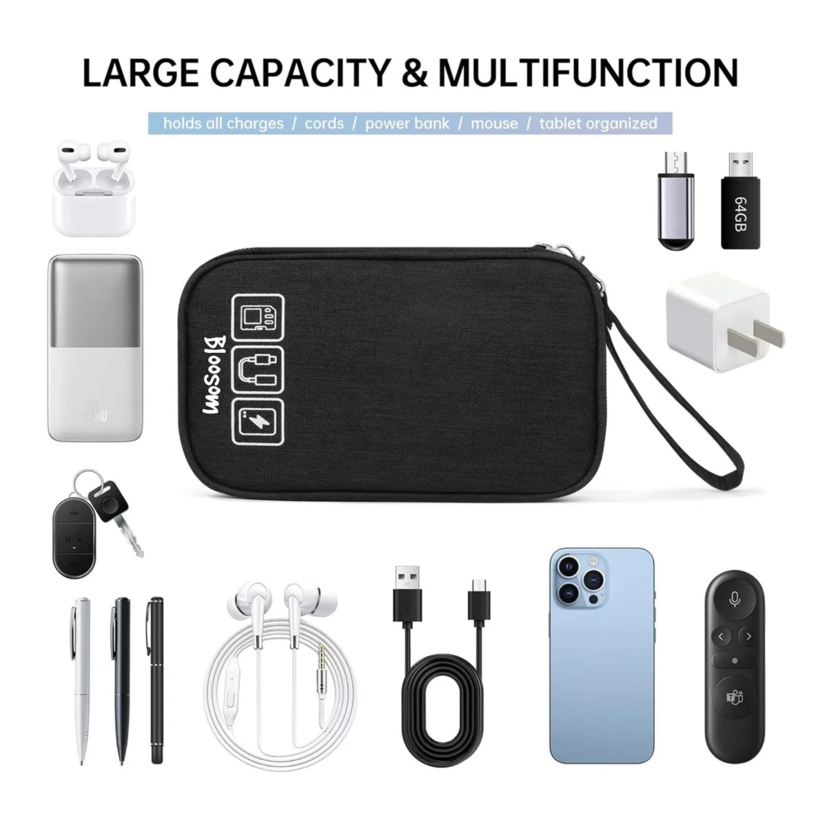 Organizador Cables Usb, Bolsa Para Cables Memorias Negro image number null