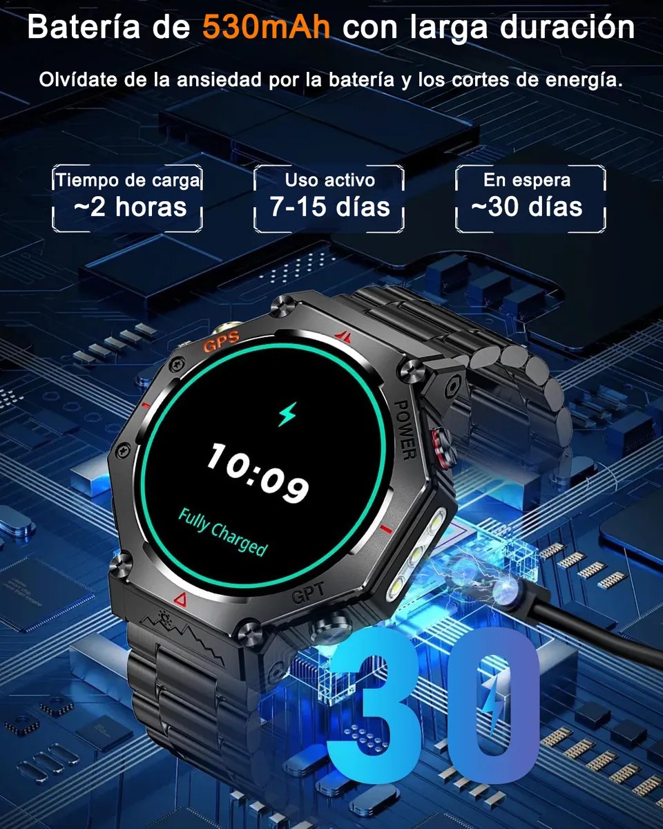 Smartwatch Reloj Inteligente Hombre Gps Llamada Bluetooth Negro Deportivo Siliconas Negro Negro image number null