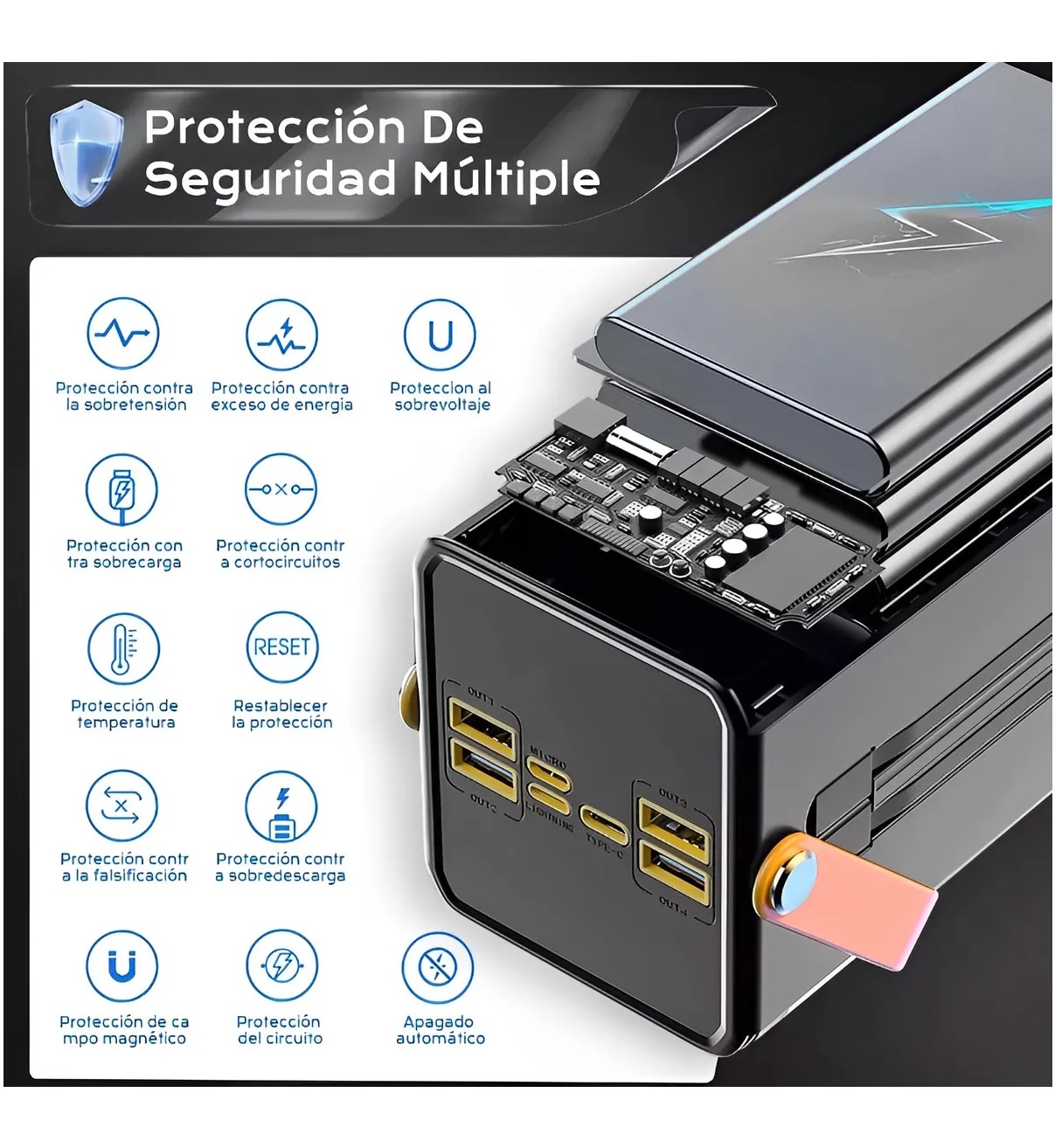 Power Bank Bater&iacute;a Port&aacute;til 50000mah Belug Cargador Ultrarr&aacute;pida Negro image number null