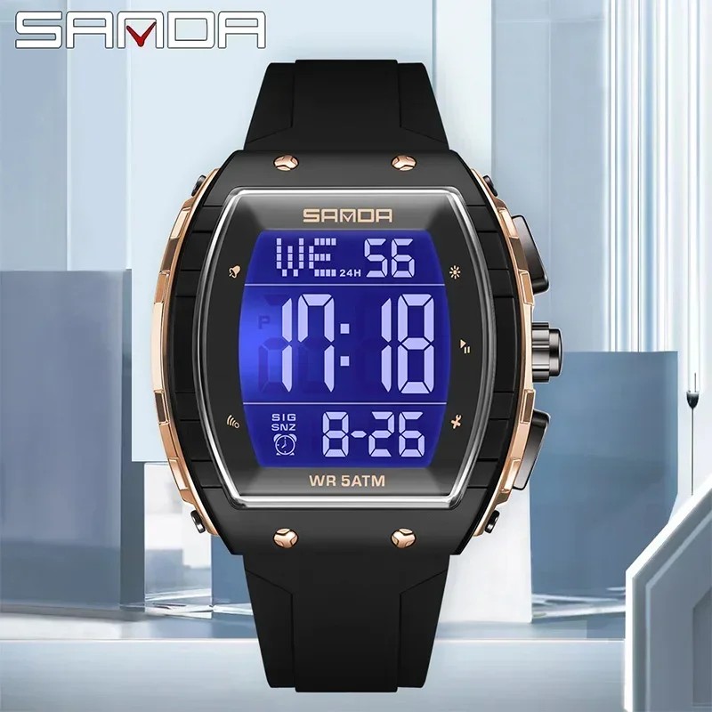 Reloj moda esfera plateado grande correa TPU cron&oacute;grafo deportivo calendario luminoso contra agua image number null