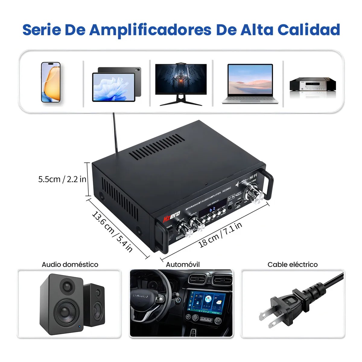 Amplificador Audio Est&eacute;reo Mini para Casa 2.0 Canales con Potencia M&aacute;xima 600W image number null