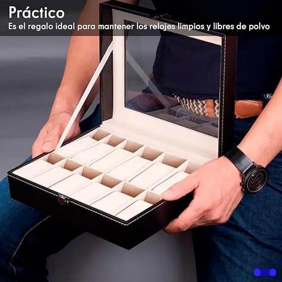 A BLACK MAMUT Caja Organizadora de Relojes para Hombre, Relojero,Tipo Piel, Terciopelo Suave, Acolchonado Estilo Elegante . image number null