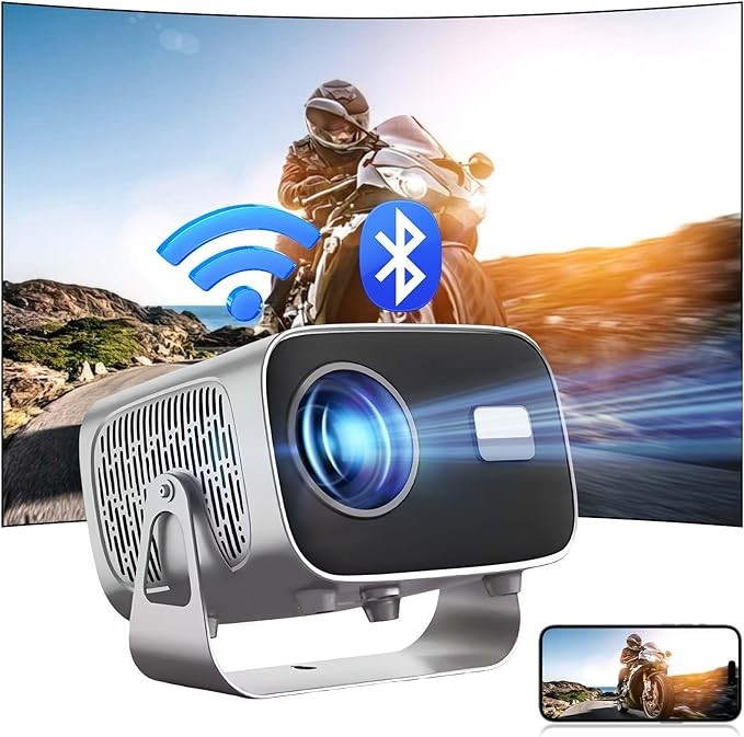 SPOWAY Mini Proyector,Proyector Multifunci&oacute;n Giratorio de 360 &deg; 1080p Full HD 12000l Wifi6 el Proyector Bluetooth image number null